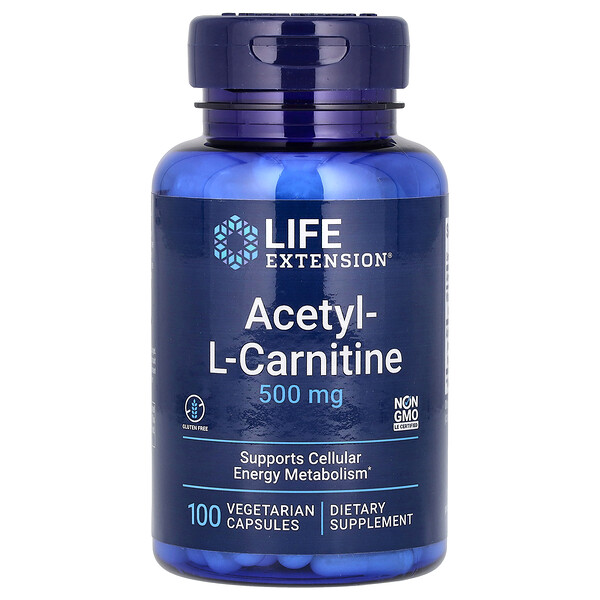 Ацетил-L-Карнитин - 500 мг - 100 Вегетарианских Капсул - Life Extension Life Extension