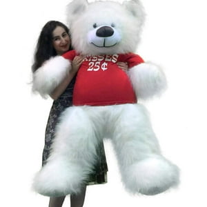 Valentine's Day Giant White 5ft Teddy Bear 60 inches Wears Tshirt Reads Kisses 25 Cents Big Plush