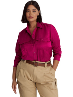 Атласная рубашка большого размера из шантунга LAUREN Ralph Lauren