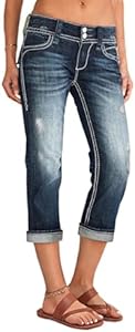 Flamingals Ripped Capris Jeans for Women Roll Hem Wash Stretch Low Waist Denim Capri Flamingals