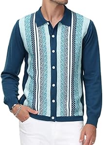 PJ PAUL JONES Men‘s Button Down Polo Shirts Striped Knitted Cardigan Sweaters Pj Paul Jones