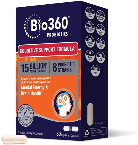 Формула для когнитивной поддержки пробиотиков, 30 вегетарианских капсул Bio360