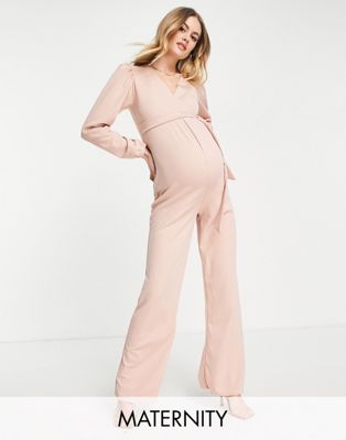 Missguided Maternity wrap wide leg jumpsuit in pink Missguided Maternity