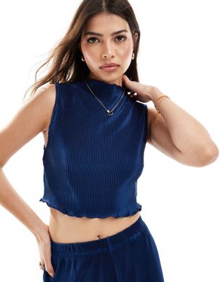 ONLY cropped plisse top in navy - part of a set  ONLY