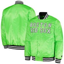 Men's Starter Neon Green Boston Red Sox Cross Bronx Fashion Satin Full-Snap Varsity Jacket Starter