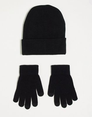 Подарочный набор из перчаток и шапочки SVNX черного цвета SVNX