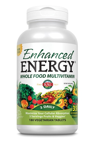 KAL Enhanced Energy® цельнопищевые мультивитамины без железа -- 180 вегетарианских таблеток KAL