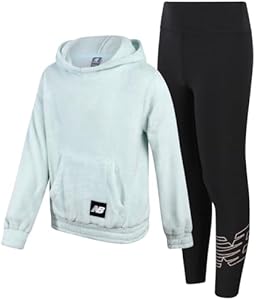 New Balance Girls' Leggings Set - 2 Piece Plush Fleece Hoodie Sweatshirt and Leggings (Size: 7-16) New Balance