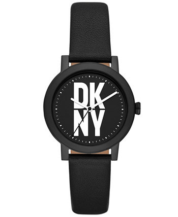 Женские часы Soho D с тремя стрелками и черным кожаным ремешком, 34 мм DKNY