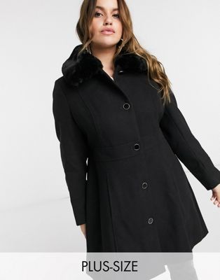 Черное длинное пальто с воротником из искусственного меха Ever New Curve Ever New Curve