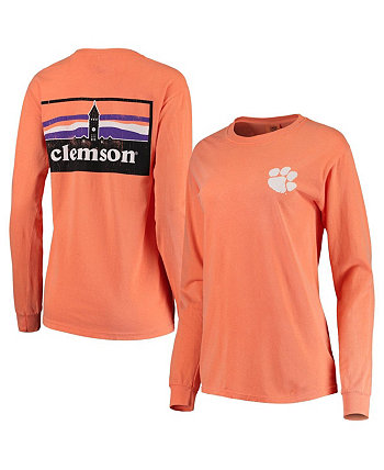 Оранжевая женская футболка Clemson Tigers Comfort Colours Campus Skyline с длинным рукавом в стиле оверсайз Summit Sportswear