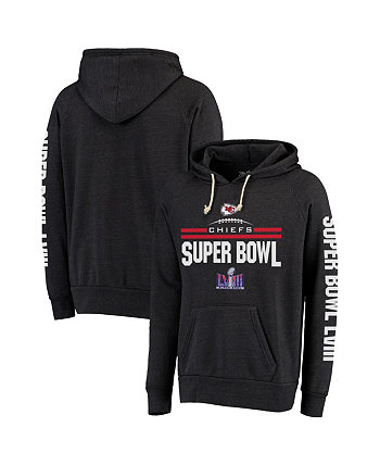 Мужской пуловер с капюшоном из трехслойной ткани Heather Black Kansas City Chiefs Super Bowl LVIII Majestic