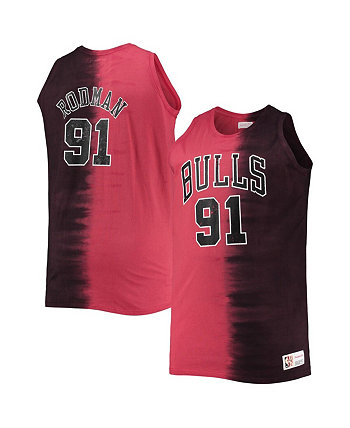 Мужская майка Dennis Rodman черного и красного цвета Chicago Bulls Big and Tall Profile с принтом тай-дай Mitchell & Ness