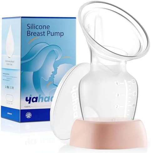 Manual Breast Pump for Breastfeeding,Silicone,Spill Free Valve, Cap,Clear,4oz Yahaa