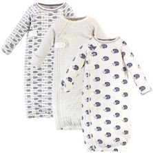 Touched by Nature Baby Boy Organic Cotton Zipper Long-Sleeve Gowns 3pk, Hedgehog Side Zipper Touched by Nature