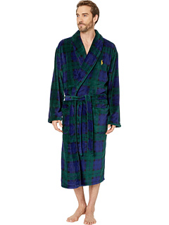 Плюшевый халат с длинным рукавом из микрофибры с шалевым воротником Ralph Lauren