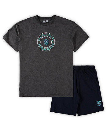 Мужская темно-синяя, темно-серая меланжевая футболка Seattle Kraken Big and Tall и шорты для сна Concepts Sport