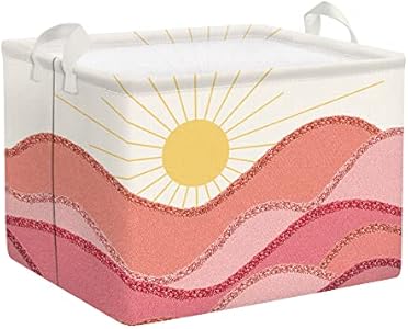 Clastyle Pink Boho Pool Towel Beach Blanket Basket Summer Sunrise Holiday Outdoor Storage Bin Rectangle Collapsible Clothes Toy Book Shelf Basket Clastyle