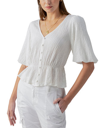 Women's Textured Button-Front Peplum Top Sanctuary