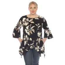 Plus Size Floral Print Bell Sleeve Tunic Top WM Fashion