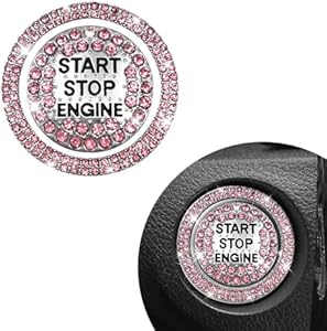 Bling Car Push Start Button Sticker, Sparkling Crystal Rhinestone Engine Start Ring Decal, Anti-Scratch Auto Key Ignition Knob Ring Cover, Interior Car Accessories (Blue, Non-Perforated) Povtii