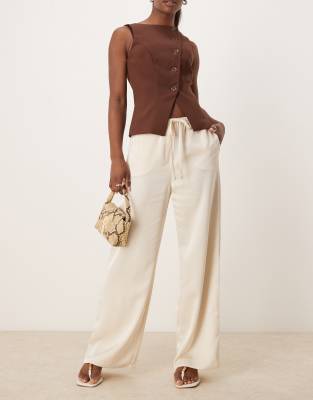 Pretty Lavish drawstring wide leg satin pants in oyster Pretty Lavish