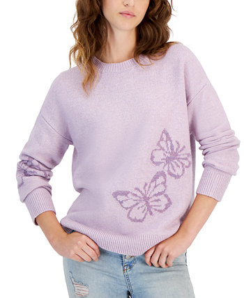 Juniors' Butterfly Printed Crewneck Sweater Hooked Up by IOT