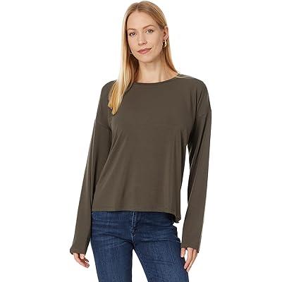 Футболка Eileen Fisher из смеси льна и хлопка с круглым вырезом, 87% льна, свободный крой Eileen Fisher