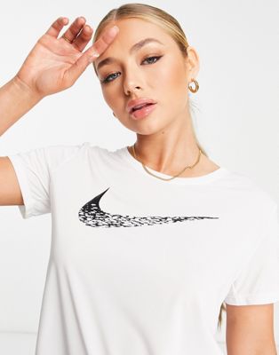 Nike Running Dri-FIT Swoosh logo t-shirt in white Nike Running