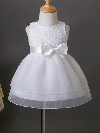 для детей Вечернее платье с цветочной вышивкой сетчатый с бантом SHEIN