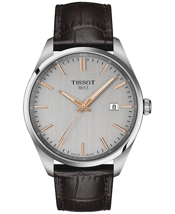 Мужские часы Swiss PR 100 с коричневым кожаным ремешком, 40 мм Tissot