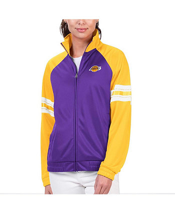 Женская спортивная куртка с молнией во всю длину реглан Los Angeles Lakers Main Player фиолетового цвета со стразами G-III