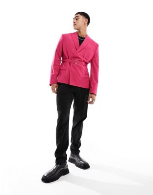 Розовый узкий пиджак с поясом ASOS DESIGN ASOS DESIGN