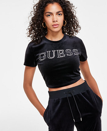 Женский укороченный топ с короткими рукавами и логотипом Couture GUESS