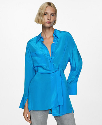 Women's Asymmetrical Closure Long Satin Shirt MANGO