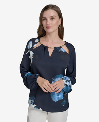 Women's Floral Chain Cut-Out Blouse Halston