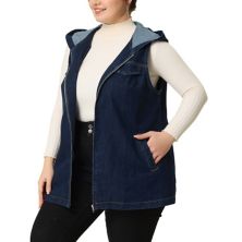 Women's Plus Size Fall Zipper Up Denim Sleeveless Hoodie Jacket Agnes Orinda