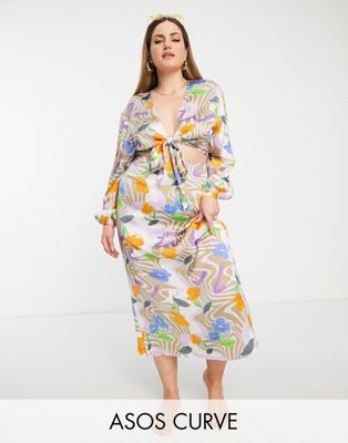 Пляжная юбка макси с цветочным принтом ASOS DESIGN Curve — часть комплекта ASOS Curve
