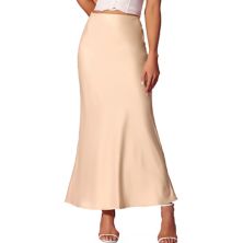 Satin Maxi Skirts For Women's High Waist Elegant Solid Long Skirt ALLEGRA K