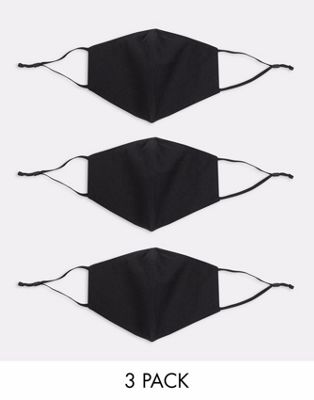 Набор из 3 масок для лица с регулируемыми ремнями и зажимом для носа ASOS DESIGN черного цвета ASOS DESIGN