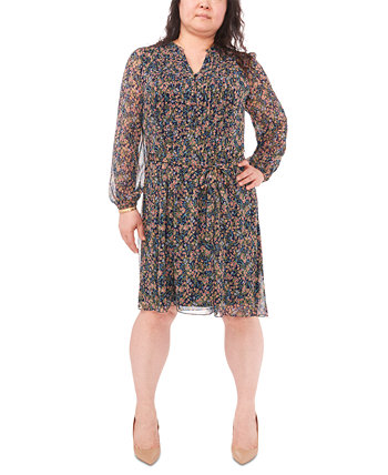 Шифоновое платье-рубашка больших размеров с цветочным принтом и защипами MSK