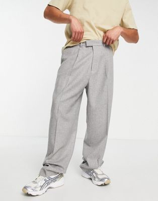 Серые широкие брюки с теплыми ручками из смешанной шерсти Topman TOPMAN