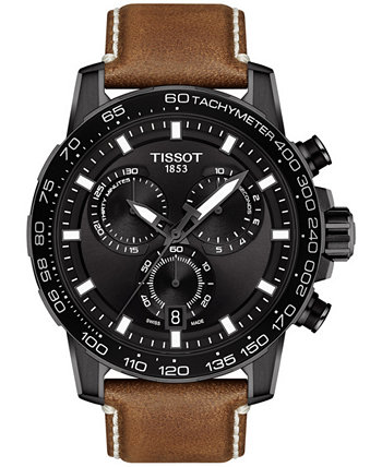 Мужской швейцарский хронограф Supersport T-Sport с коричневым кожаным ремешком, часы 46 мм Tissot