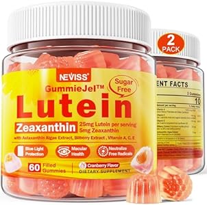 Sugar-Free Lutein Zeaxanthin Supplements Gummies (Жевательные конфеты) (25mg) Vitamins A, C, E, Bilberry, Astaxanthin - Coconut Oil for Better Absorption - Adults & Teens Vision Health, Eye Strain, Dry Eyes - Vegan, 60Cts NEVISS