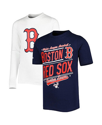 Темно-синий и белый комбинированный комплект футболок Big Boys Boston Red Sox Stitches