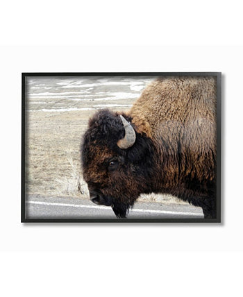 Красивая фотография буйвола в рамке в стиле жикле, 11 x 14 дюймов Stupell Industries