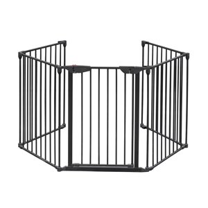 120 Inches Wide Configurable Baby Gate Fireplace Fence/Guard Adjustable 5-Panel Metal Play Yard for Toddler/Pet/Dog Christmas Tree Fence, Includes 4 Pack of Wall Mounts, Black Unbrand