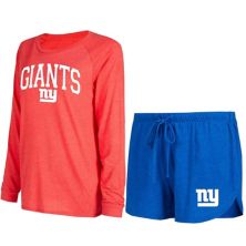 Women's Concepts Sport Royal/Red New York Giants Raglan Long Sleeve T-Shirt & Shorts Lounge Set Unbranded