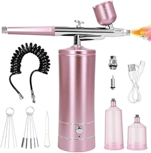 Airbrush Kit with Compressor, Auto Handheld Airbrush Gun with 0.3mm Tip, Rechargeable, Portable Air Brushes for Painting, Tattoo, Nail Art, Model Coloring, Makeup, Cake Ykall