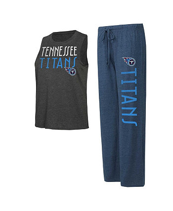 Women's Navy, Charcoal Distressed Tennessee Titans Muscle Tank Top and Pants Lounge Set Concepts Sport